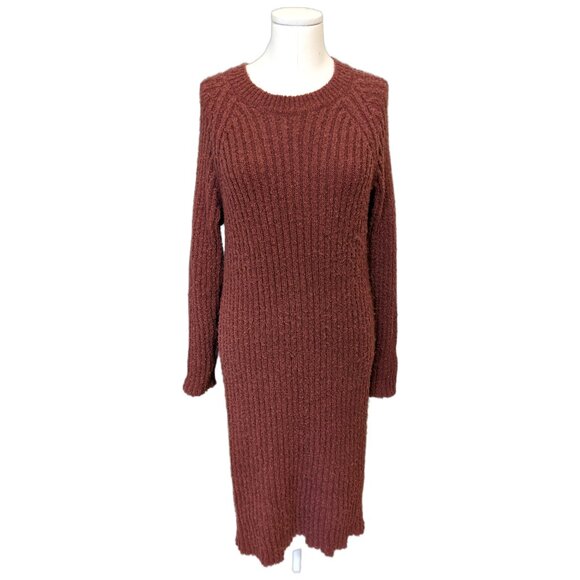 Dreamers Knit Sweater Midi Dress Fall Ribbed Fuzzy Cozy Long Sleeve Rust Red L - Picture 2 of 9
